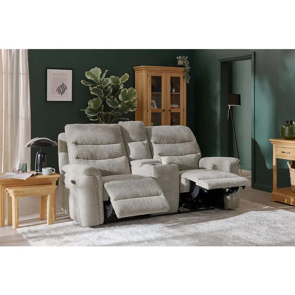 JARROD 2 Seater Electric Recliner Sofa with Console Hopsack Linen Fabric - Image 4