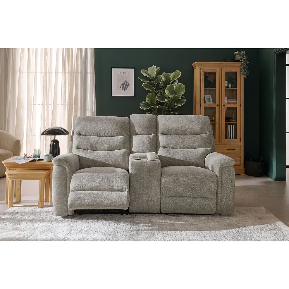 JARROD 2 Seater Electric Recliner Sofa with Console Hopsack Linen Fabric - Image 3