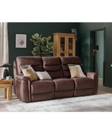 JARROD 3 Seater Electric Recliner Sofa Chestnut Leather