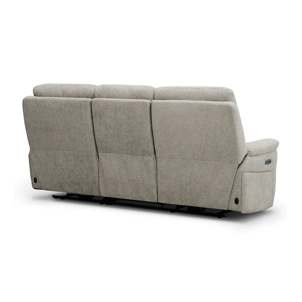JARROD 3 Seater Recliner Sofa with Power Headrest & Lumbar Support Hopsack Linen Fabric - Image 12