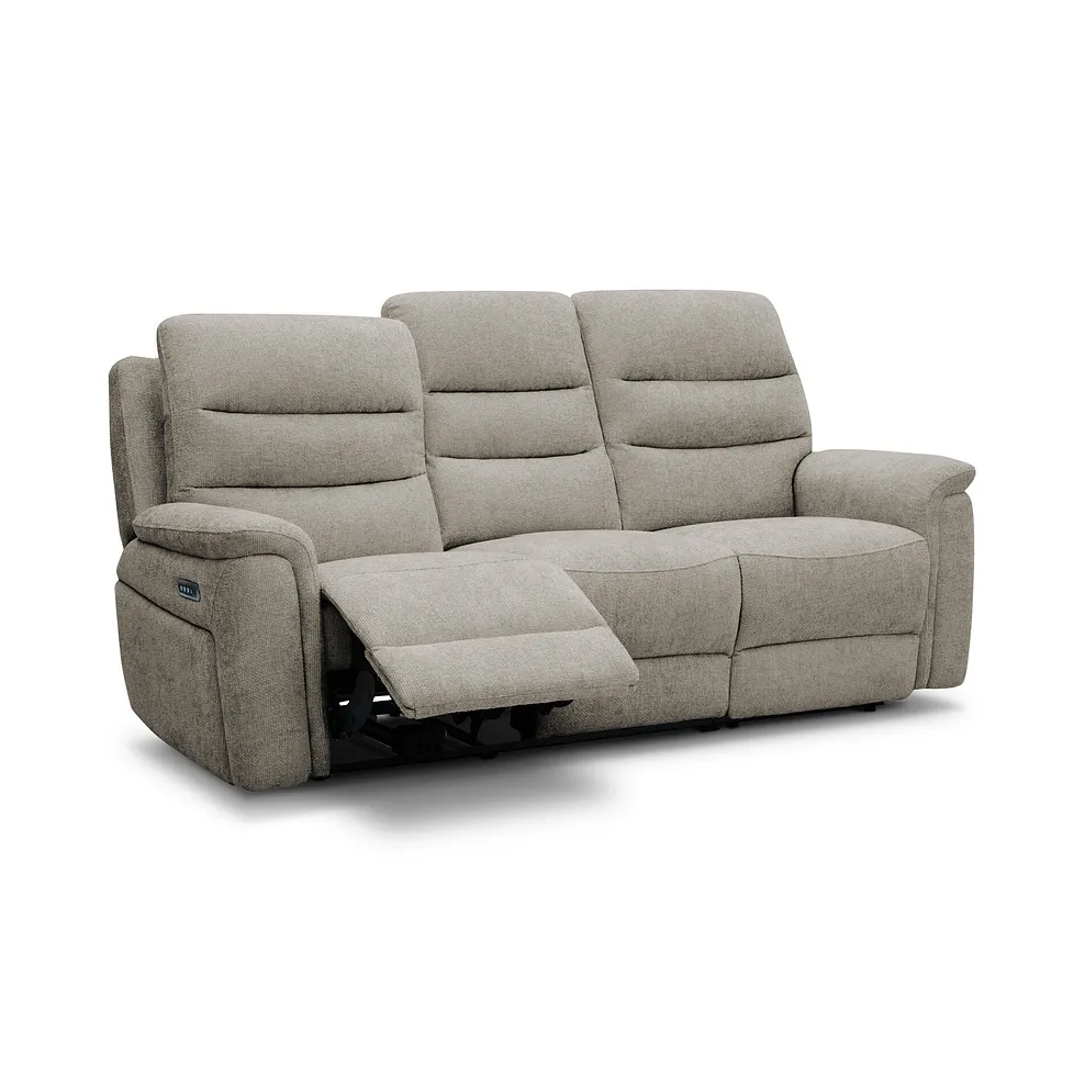 JARROD 3 Seater Recliner Sofa with Power Headrest & Lumbar Support Hopsack Linen Fabric - Image 4