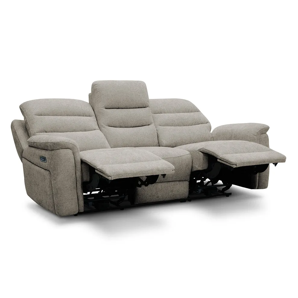 JARROD 3 Seater Recliner Sofa with Power Headrest & Lumbar Support Hopsack Linen Fabric - Image 7