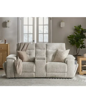 JUNO 2 Seater Recliner with Power Headrests & Wireless Charger Koto Turtle Dove Fabric