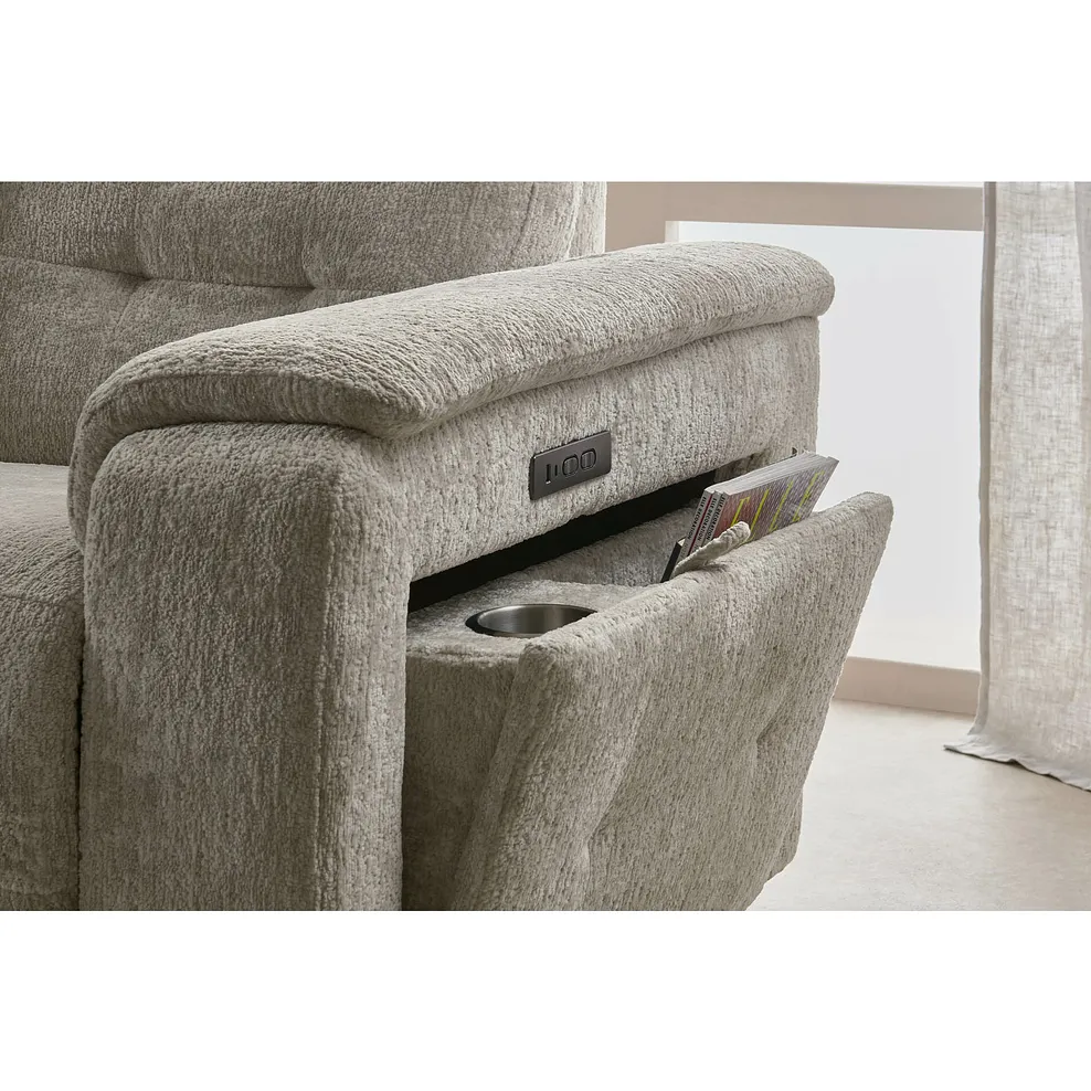 JUNO 2 Seater Recliner with Power Headrests Koto Turtle Dove Fabric - Image 4