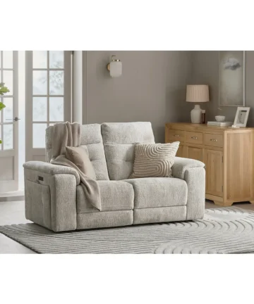 JUNO 2 Seater Recliner with Power Headrests Koto Turtle Dove Fabric