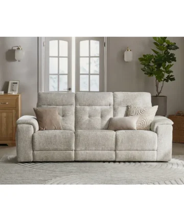 JUNO 3 Seater Recliner with Power Headrests Koto Turtle Dove Fabric