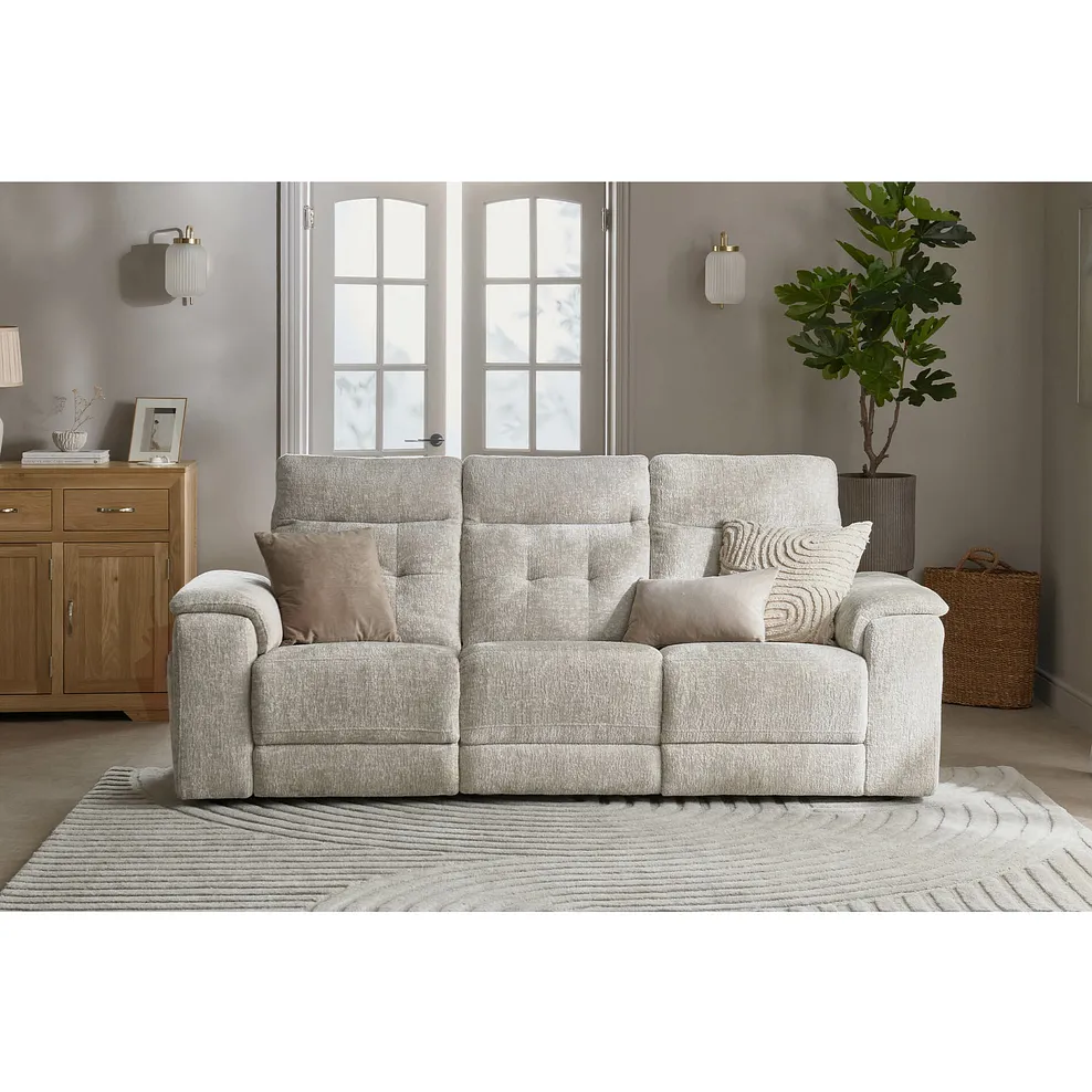 JUNO 3 Seater Recliner with Power Headrests Koto Turtle Dove Fabric