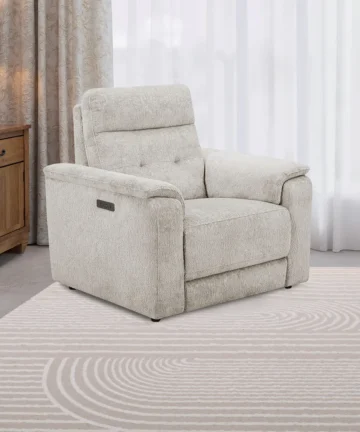 JUNO Recliner Armchair with Power Headrest Koto Turtle Dove Fabric