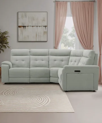 JUNO Large Corner Recliner with Power Headrests Amigo Sage Fabric