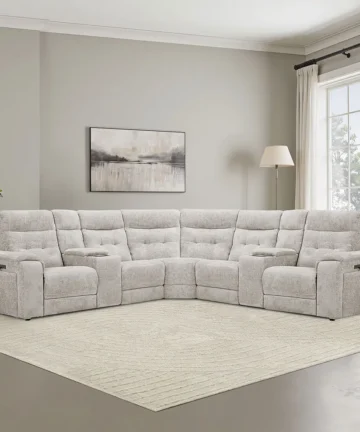 JUNO Large Corner Recliner, Power Headrests & Wireless Chargers Koto Turtle Dove Fabric