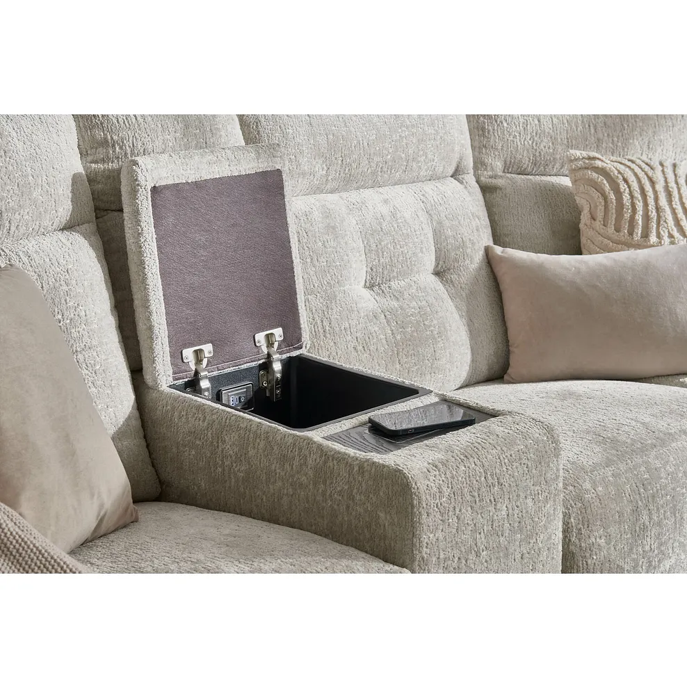 JUNO Right Hand Corner Recliner, Power Headrest & Wireless Charge Koto Turtle Dove Fabric - Image 4