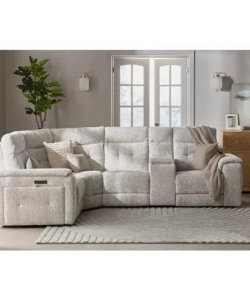 JUNO Right Hand Corner Recliner, Power Headrest & Wireless Charge Koto Turtle Dove Fabric