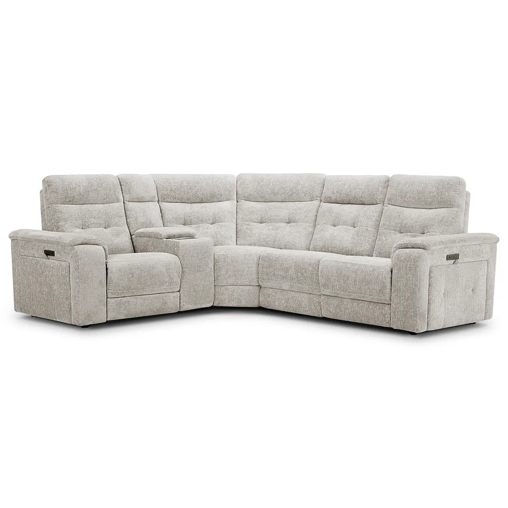 JUNO Right Hand Corner Recliner, Power Headrest & Wireless Charge Koto Turtle Dove Fabric - Image 2