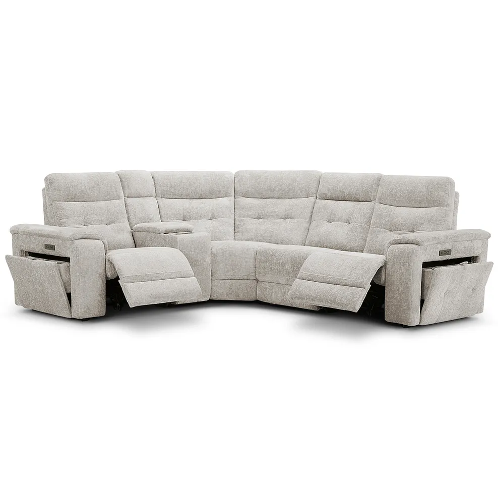 JUNO Right Hand Corner Recliner, Power Headrest & Wireless Charge Koto Turtle Dove Fabric - Image 6