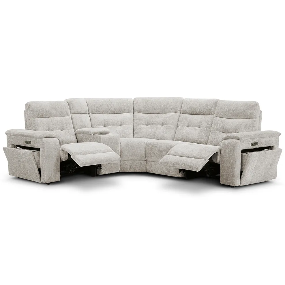 JUNO Right Hand Corner Recliner, Power Headrest & Wireless Charge Koto Turtle Dove Fabric - Image 7