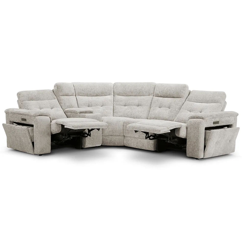 JUNO Right Hand Corner Recliner, Power Headrest & Wireless Charge Koto Turtle Dove Fabric - Image 8
