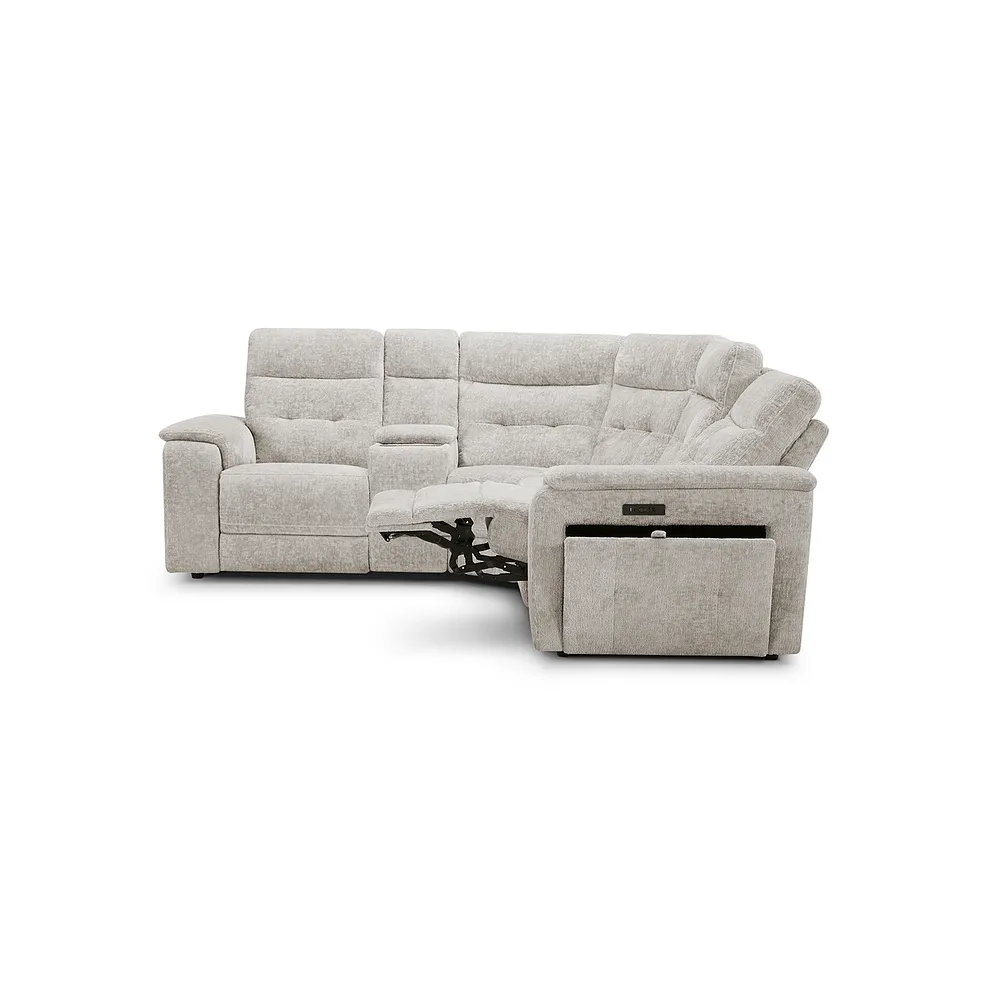 JUNO Right Hand Corner Recliner, Power Headrest & Wireless Charge Koto Turtle Dove Fabric - Image 10