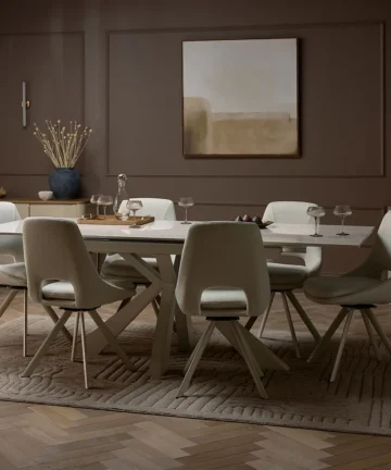 KOBI 6-8 Seater Extendable Dining Table Ceramic and Cappuccino Metal