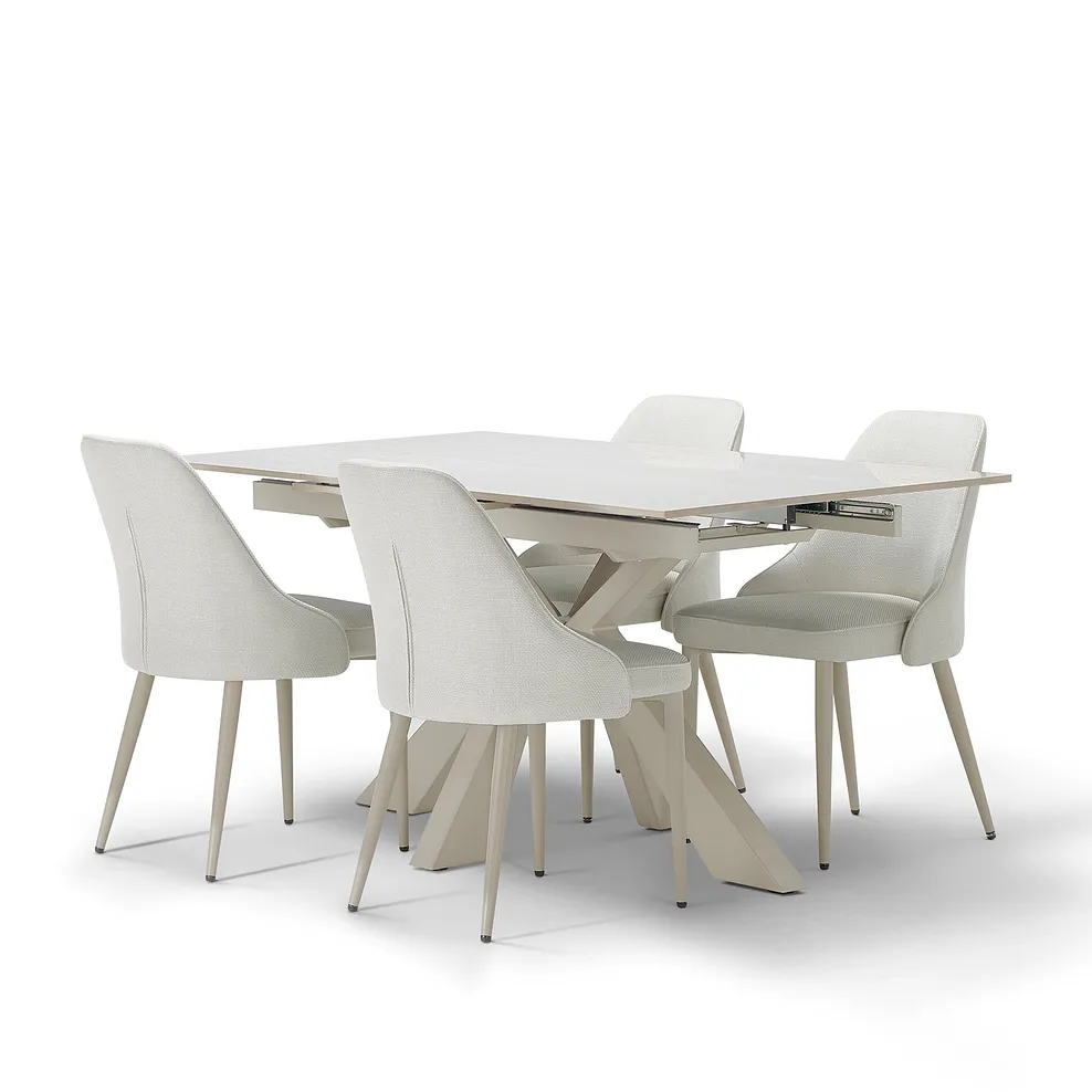 KOBI Extending Dining Table with 4 Chairs Ceramic and Cappuccino Metal - Image 2