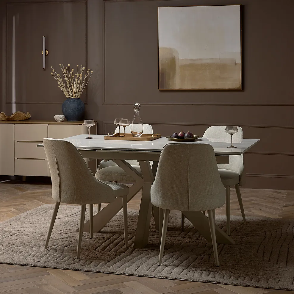 KOBI Extending Dining Table with 4 Chairs Ceramic and Cappuccino Metal