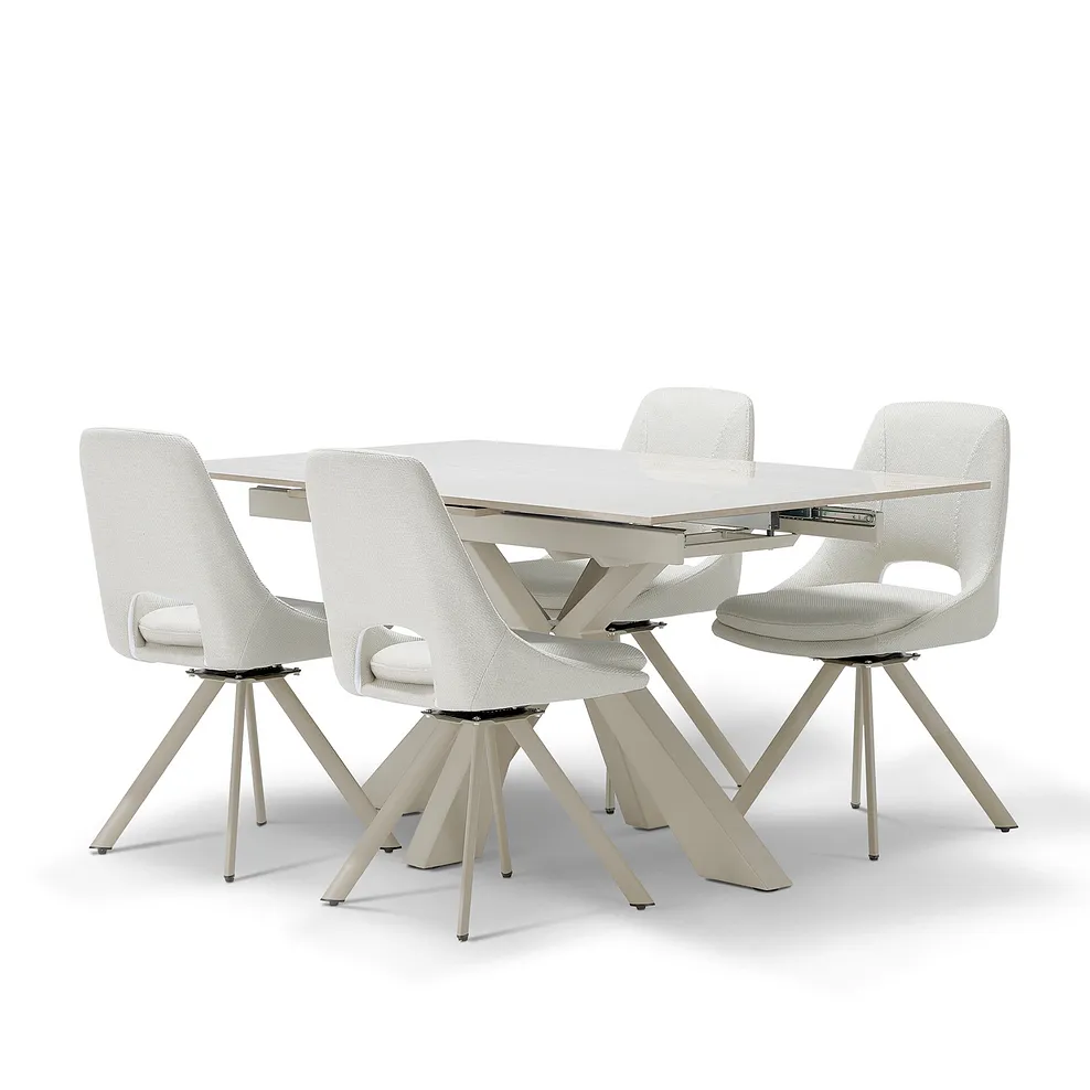 KOBI Extending Dining Table with 4 Chairs Ceramic and Cappuccino Metal - Image 2