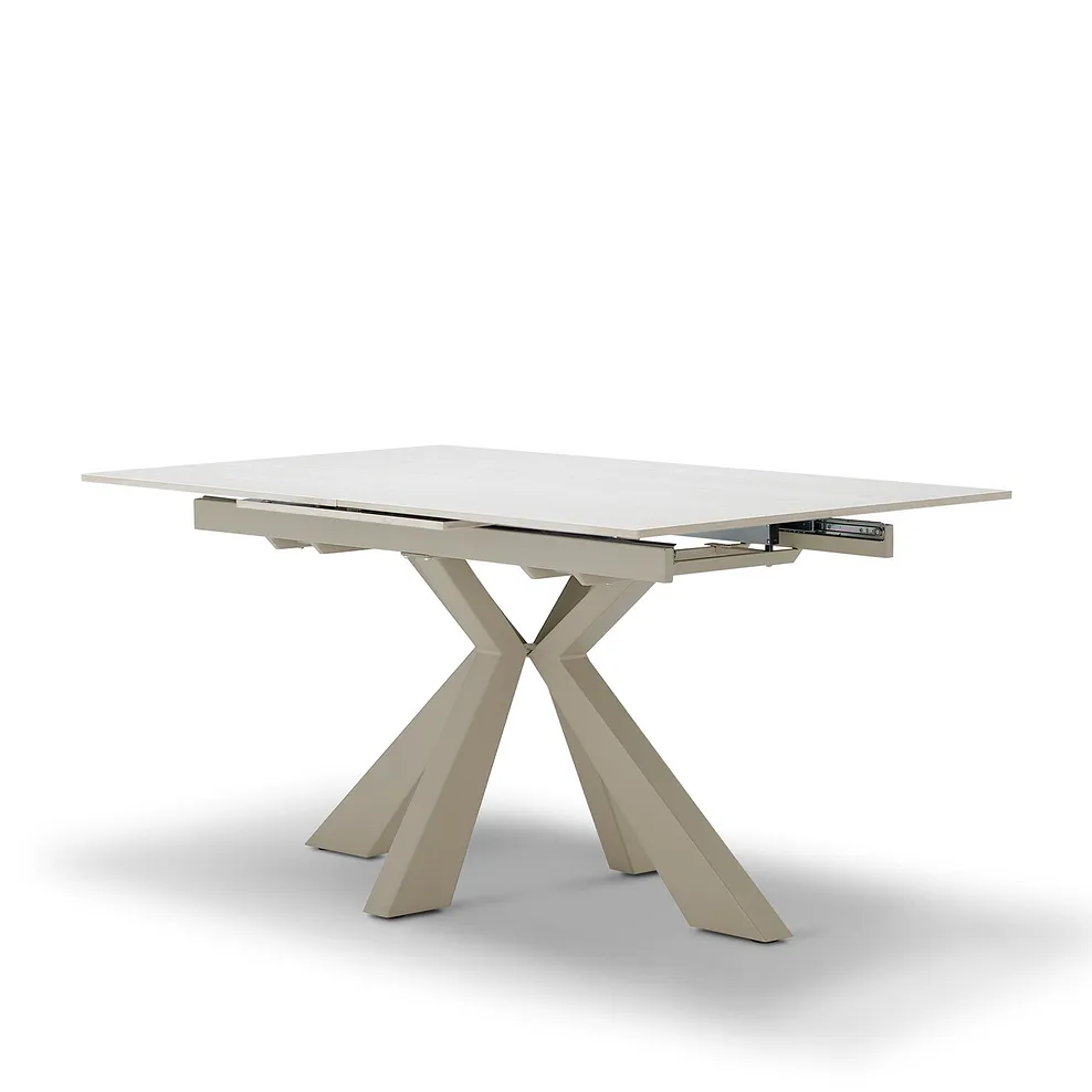 KOBI Extending Dining Table with 4 Chairs Ceramic and Cappuccino Metal - Image 3
