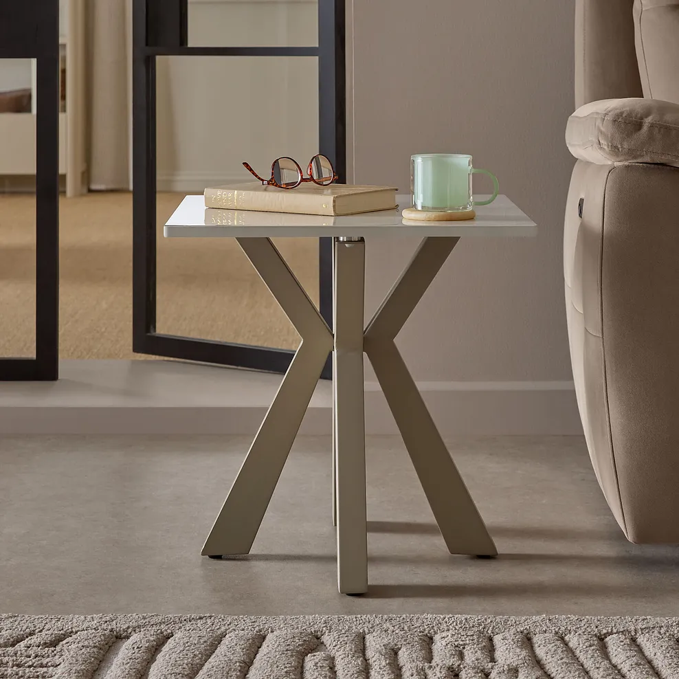 KOBI Side Table Ceramic and Cappuccino Metal