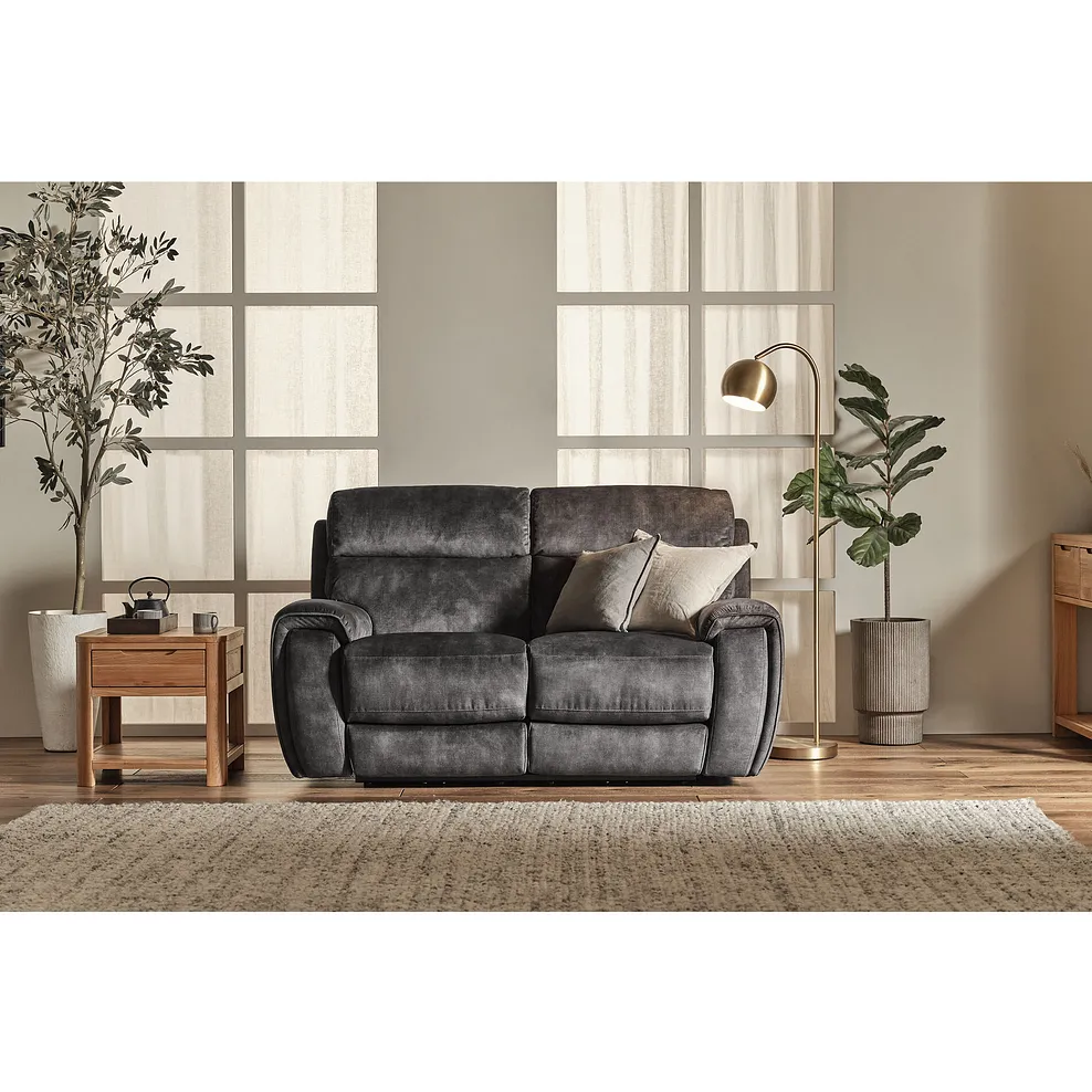 LEO 2 Seater Electric Recliner Sofa with Power Headrest Charcoal Fabric