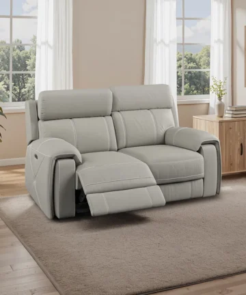 LEO 2 Seater Electric Recliner Sofa with Power Headrest Taupe Leather