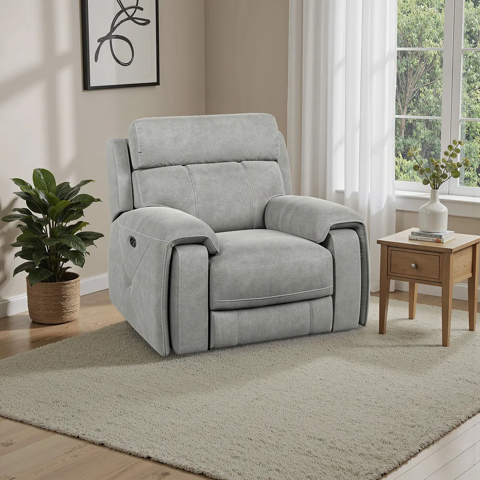 LEO Electric Recliner Armchair Dove Grey Fabric