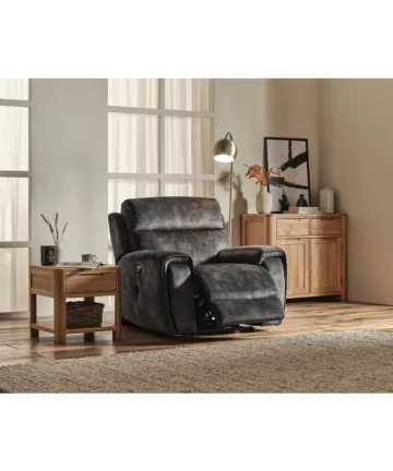 LEO Electric Recliner Armchair with Power Headrest Charcoal Fabric