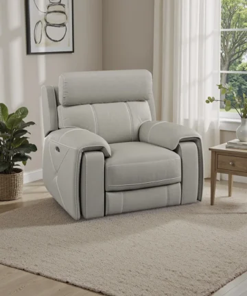 LEO Electric Recliner Armchair with Power Headrest Taupe Leather