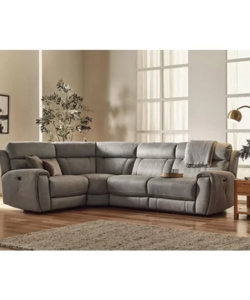 LEO Corner Electric Recliner Right Hand Dove Grey Fabric