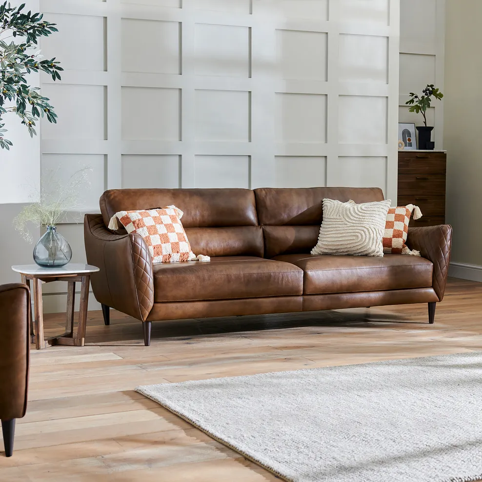 LUCCA 4 Seater Sofa Houston Whiskey Leather - Image 3