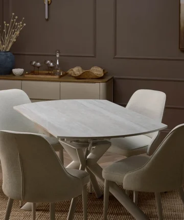 LUCIA Extending Dining Table with 4 Chairs Gloss Travertine Ceramic