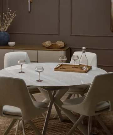 LUCIA Extending Dining Table with 4 Chairs Gloss Travertine Ceramic