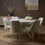 LUCIA Extending Dining Table with 6 Chairs Gloss Travertine Ceramic