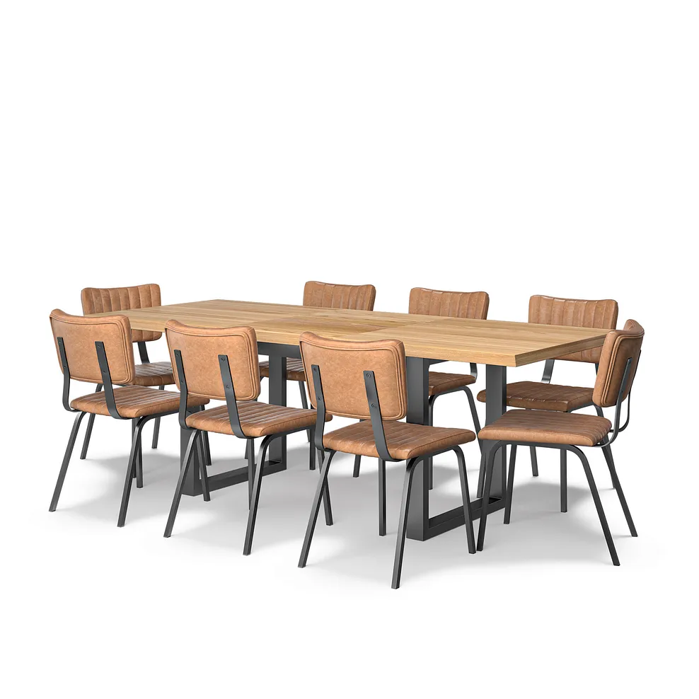 MAINE Extending Dining Table with 8 Chairs Natural Solid Oak & Metal - Image 2