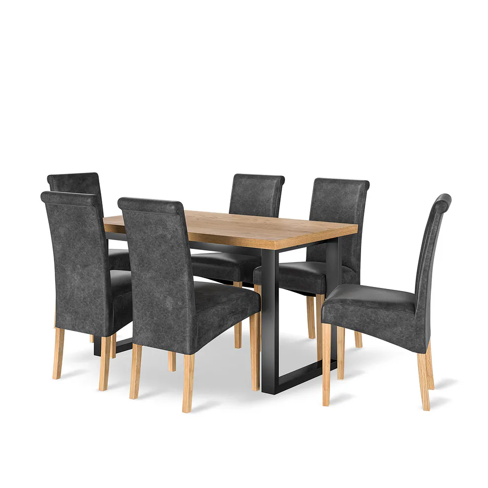 MAINE Dining Table with 6 Chairs Natural Oak & Metal - Image 2