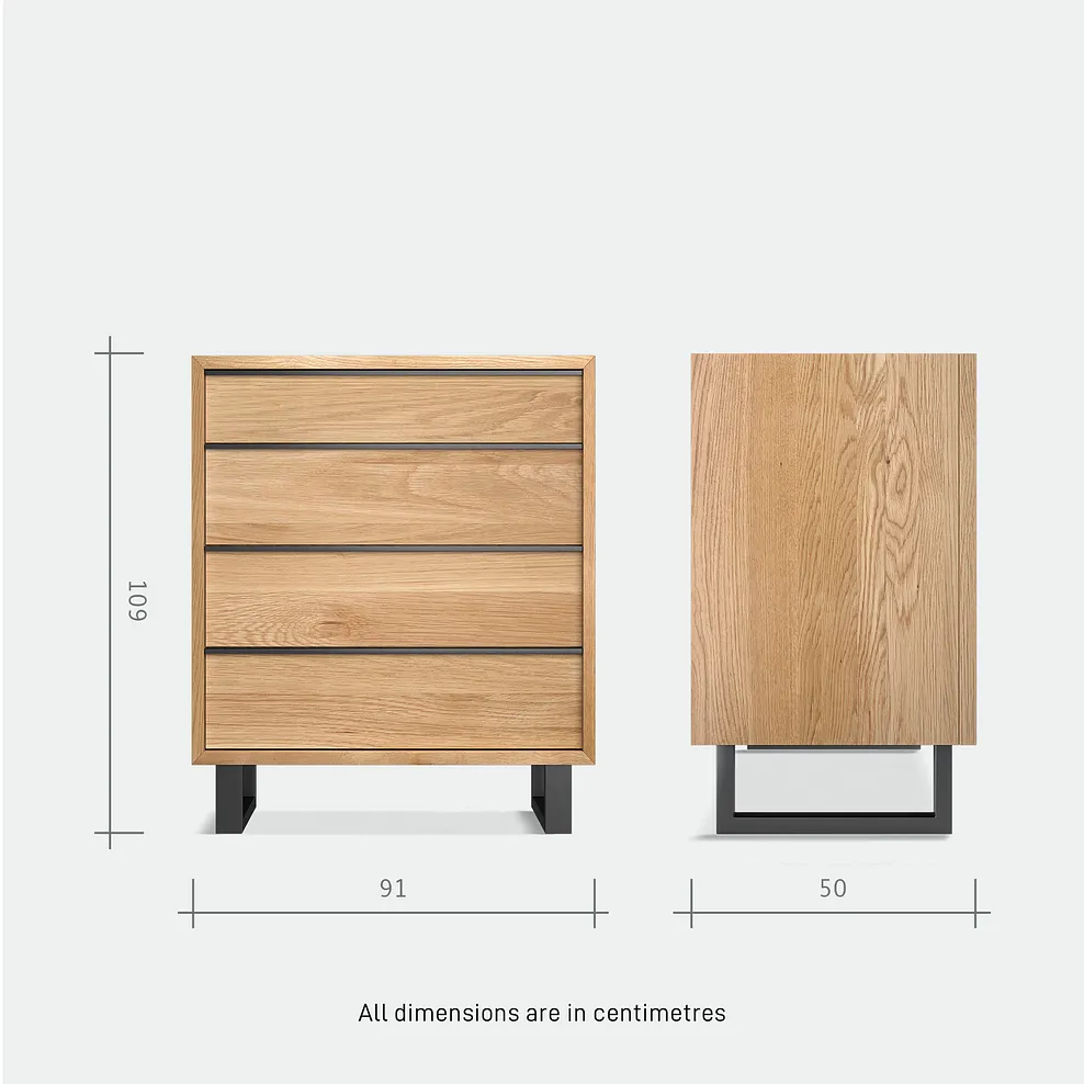 MAINE 4 Drawer Chest Natural Solid Oak & Metal - Image 10