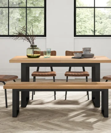 MAINE Large Bench Natural Solid Oak & Metal