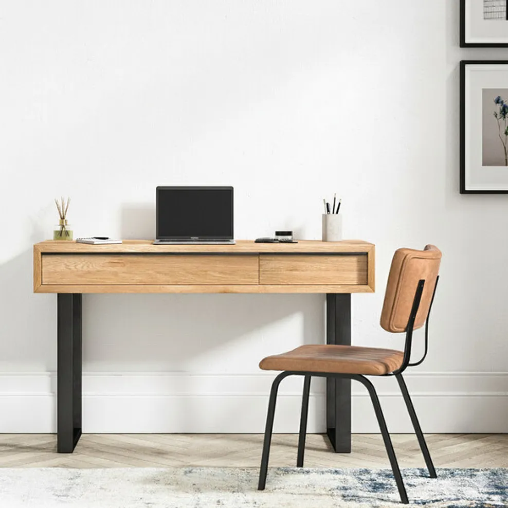 MAINE Desk Natural Solid Oak & Metal