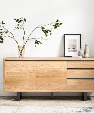 MAINE Extra Large Sideboard Natural Solid Oak & Metal