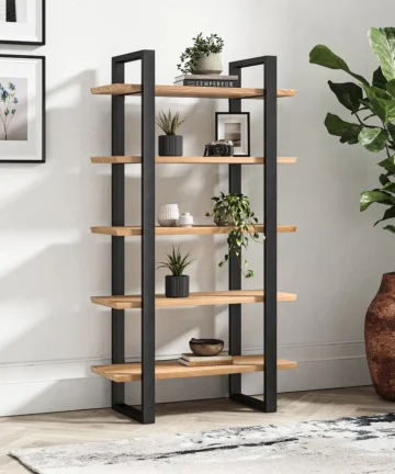 MAINE Bookcase Natural Solid Oak & Metal