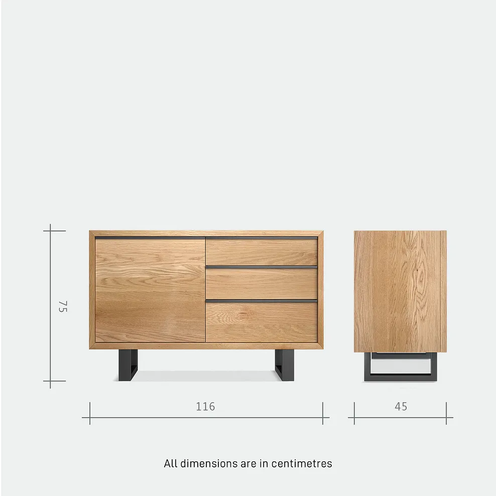 MAINE Small Sideboard Natural Solid Oak & Metal - Image 11