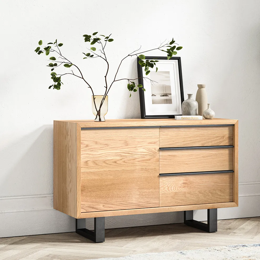 MAINE Small Sideboard Natural Solid Oak & Metal - Image 3