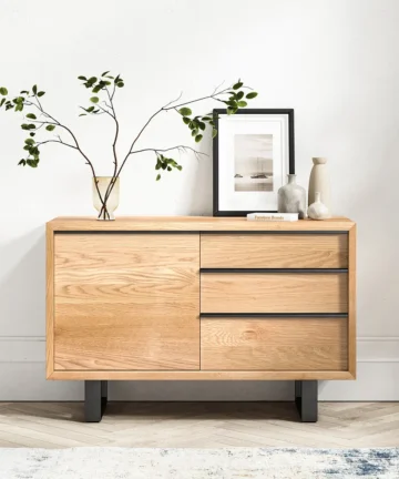 MAINE Small Sideboard Natural Solid Oak & Metal