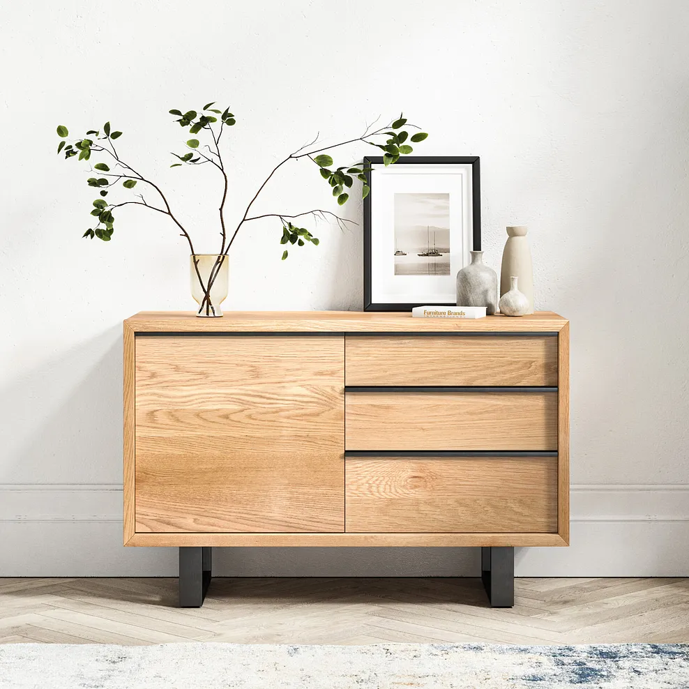 MAINE Small Sideboard Natural Solid Oak & Metal