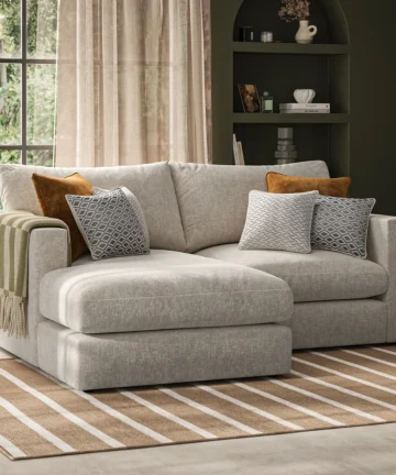 MALVERN 2 Seater Left Hand Compact Chaise Sofa Beige Fabric