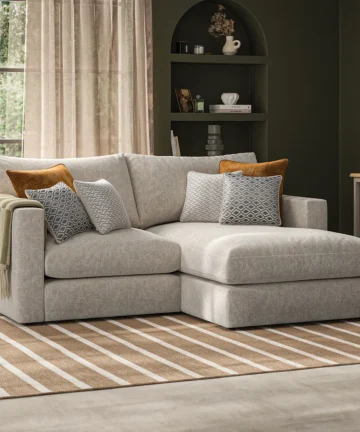 MALVERN 2 Seater Right Hand Compact Chaise Sofa Beige Fabric